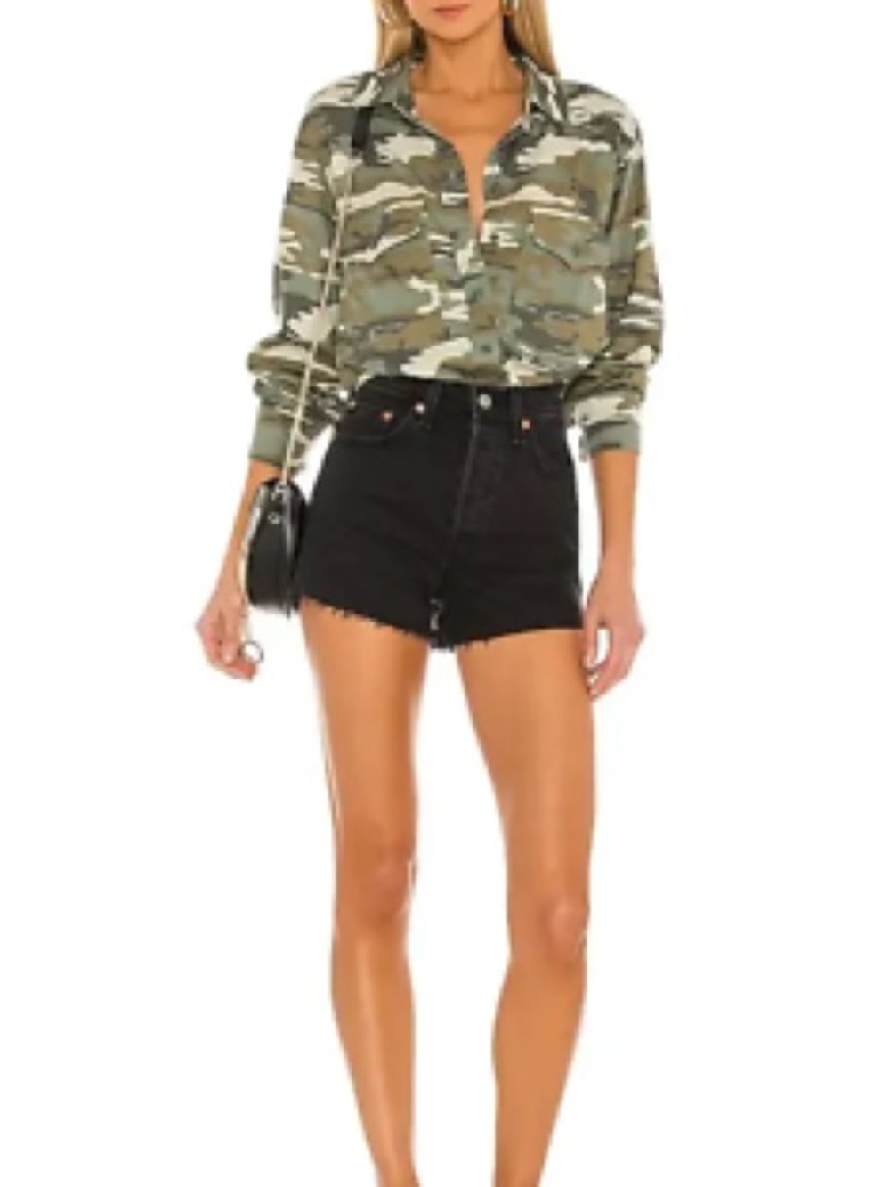 Sanctuary Camouflage Collared Button Down Boyfriend Top XL Retail $89